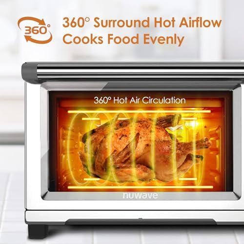 Nuwave Bravo Air Fryer Toaster Oven - 12-in-1 Convection Cooking | 30-QT XL Capacity, Brushed Stainless Steel