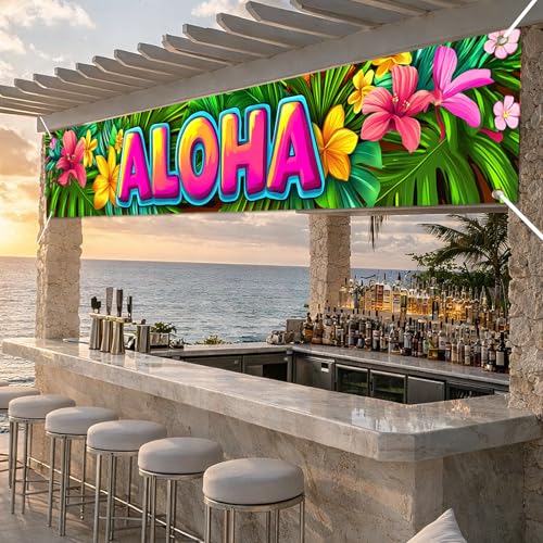 Aloha Hawaiian Banner 79 x 18 Inch - Tropical Luau Party Decoration