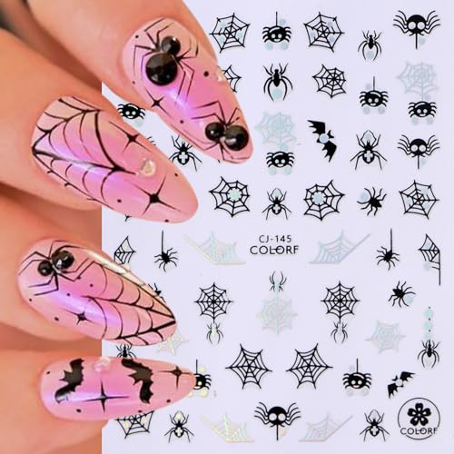 6 Sheets Spider Web Halloween Nail Stickers 3D Self-Adhesive Decals