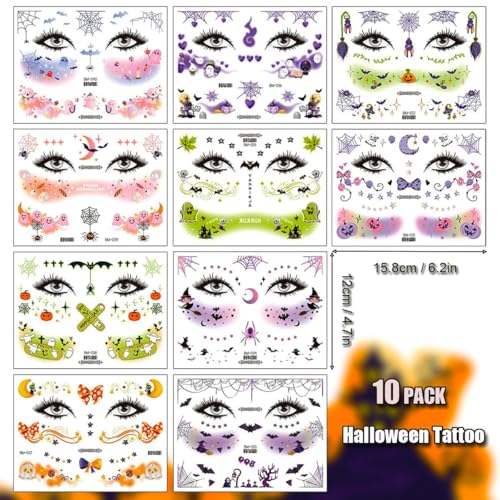 Halloween Temporary Tattoos for Kids Face & Body 10 Sheets