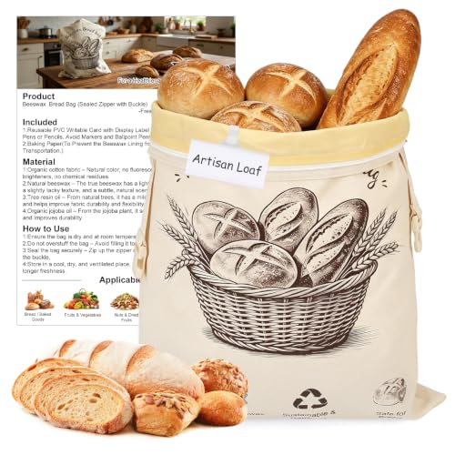 Eveqora Beeswax Bread Bag for Sourdough - Reusable Storage with Label Holder