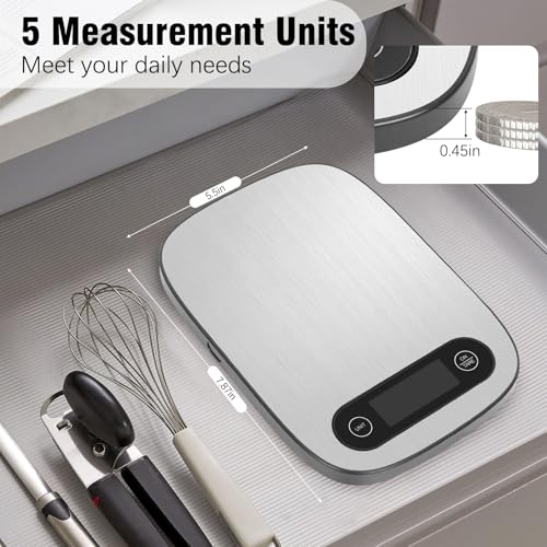 QFEISETH 11lb Digital Food Scale - White Stainless Steel Kitchen Scale with Tare Function & Backlit LCD