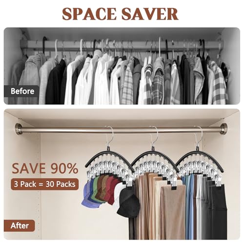 Eunhdet 3-Pack Metal Hat Hanger Organizer for Closet - Black, 30 Clips
