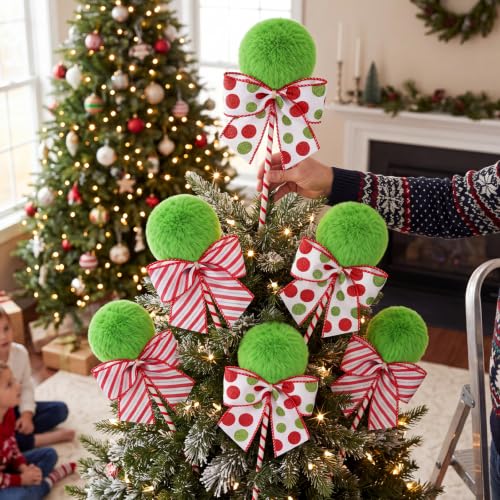 8 Pack Lime Green Furry Christmas Tree Picks - 12 Inch Tree Toppers