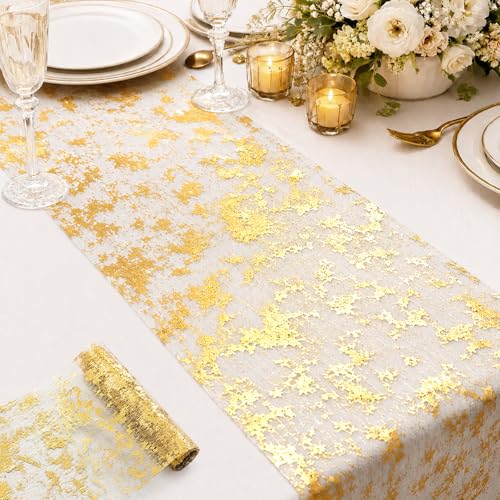Gold Glitter Table Runner 100FT - Thin Metallic Mesh for Wedding Party Decor
