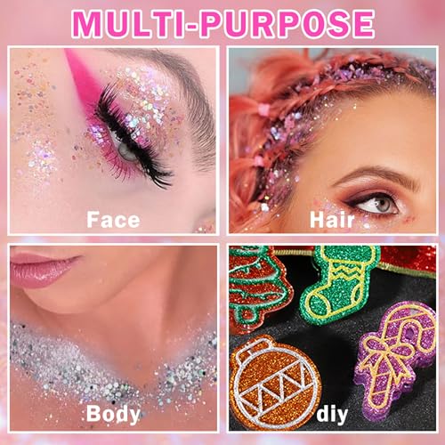 6 Color Body Glitter Gel Set - Holographic Sequins for Face and Hair