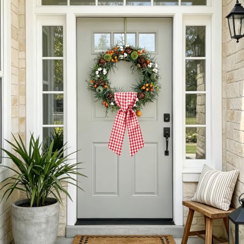 54" Red & White Gingham Wreath Sash - 2 Pack for All Seasons