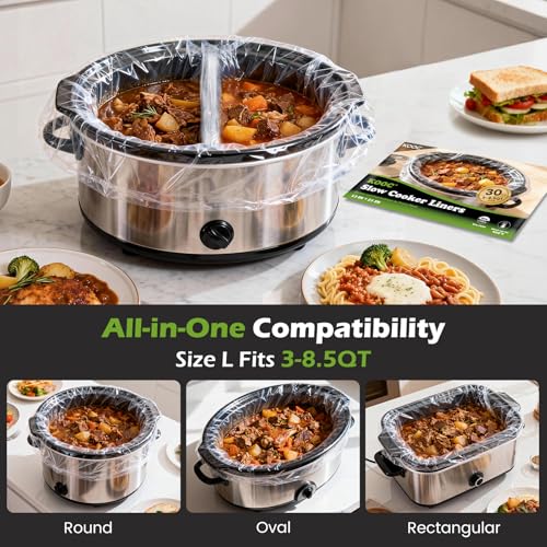 KOOC 30 Slow Cooker Liners, 13" x 21" for 3-8.5 Qt Pots, BPA Free