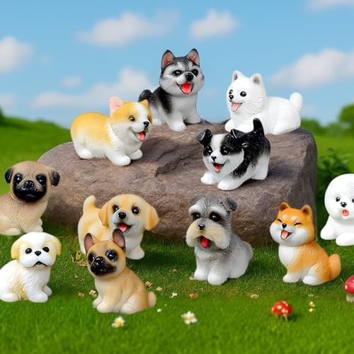 Mini Dog Figurines Set - 14 Assorted Resin Puppy Collectibles