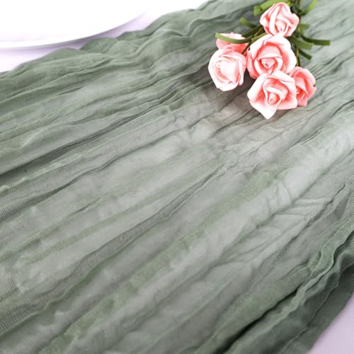 Sage Green Cheesecloth Table Runner 10 Pack - 35x120 Inch Semi-Transparent Boho Decor