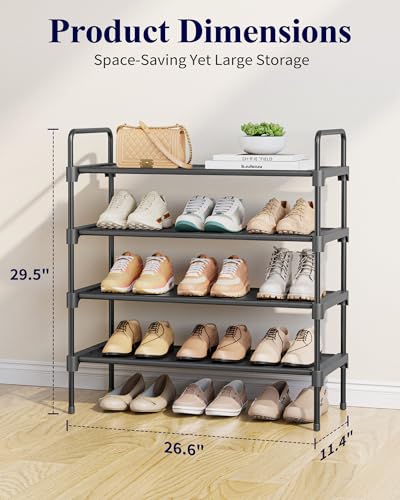 Kitsure 26.6" Wide Black Shoe Rack - 4 Tier Closet Organizer