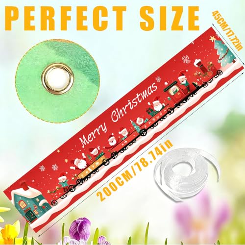 Christmas Train Banner 78.7x17.7 Inch - Santa with Gifts for Outdoor Decor