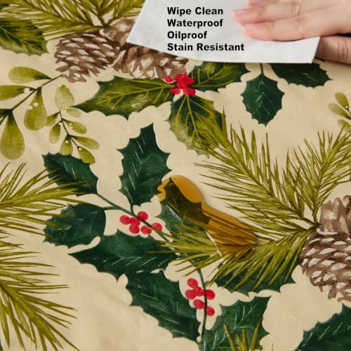Christmas Vinyl Tablecloth 60 x 120 Inch Rectangular Holiday Decor with Flannel Backing