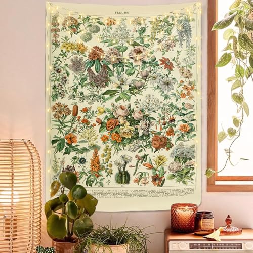 Vintage Botanical Flowers Tapestry Long Vertical Wall Hanging 48"x36"