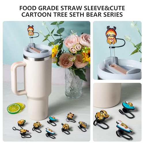 8-Piece Sloth Covers for Stanley Cup, 0.4in/10mm Diameter Straw Toppers Cap,Compatible with Stanley 20 30&40 0z Cup, Dust-Proof Straw Caps for Water Bottle