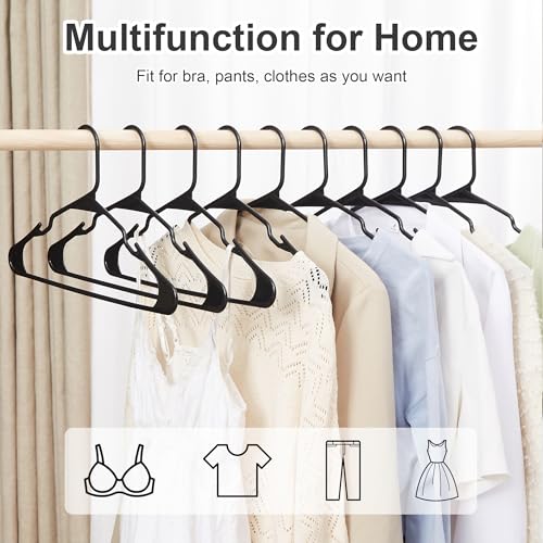 VECELO 25 Pack Plastic Hangers-Clothes Hangers with Shoulder Non Slip Notches,Clothing Hangers for Closet Space Saving-Heavy Duty Coat Hanger,Black