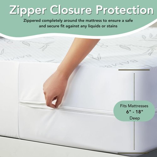 Bamboo Rayon Mattress Protector - 100% Waterproof Cooling Queen Size Cover + 2 Pillow Protectors | Ultra Soft & Breathable