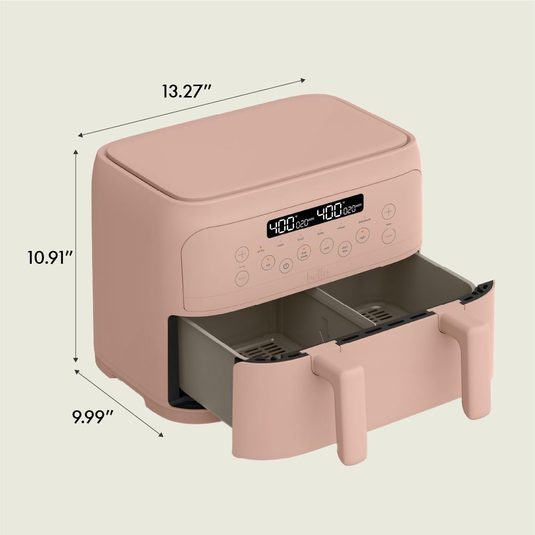Bella 4 Qt TriZone Air Fryer - EverGood™ Ceramic Nonstick, Dual Basket Design | Digital Touchscreen, 1200W