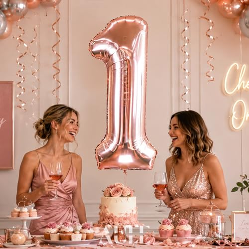 AULE 40 Inch Rose Gold Jumbo Number Balloon 1 | Birthday Party Decor