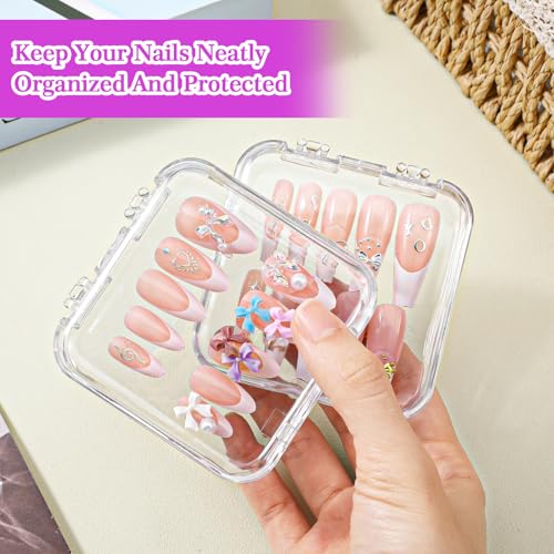 8 Clear Acrylic Press-On Nail Containers with Tape Set