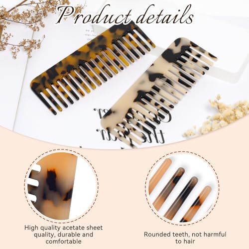 2 Pack Wide Tooth Hair Detangling Comb Mini Tortoiseshell Pocket Combs