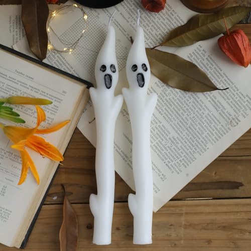 Spooky Ghost Candles - 2PCS Halloween Taper Candles for Decor