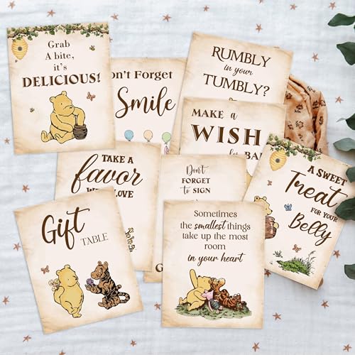 97 Decor Classic Winnie the Pooh Baby Shower Table Sign Set - 9 Piece Kit