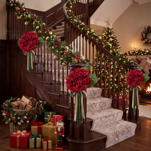 Artificial Hydrangea Flowers 3 Pack - Burgundy 17.7 Inch Christmas Decor