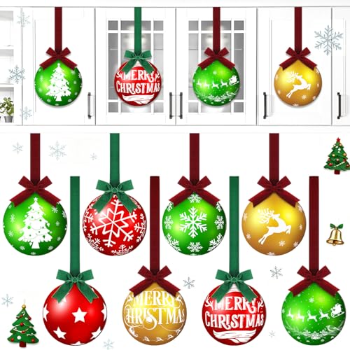 Wooden Christmas Kitchen Cabinet Decor Large Hanging Ornament - Ball Style, 8 Pcs