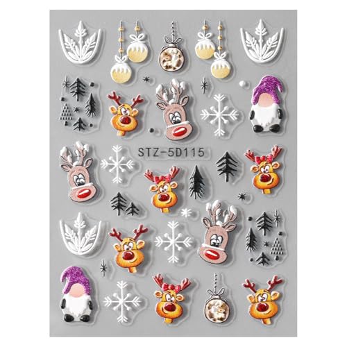 TailaiMei Christmas Nail Decals Stickers - 3 Sheets Self-Adhesive Holiday Nail Art Decorations with Santa and Snowflakes