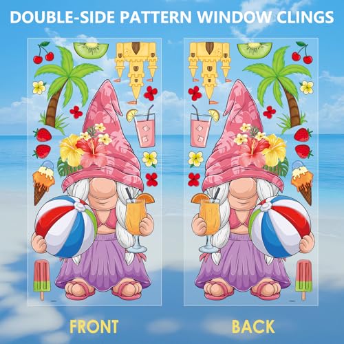 Tropical Gnome Summer Window Clings - Double-Sided PVC Stickers