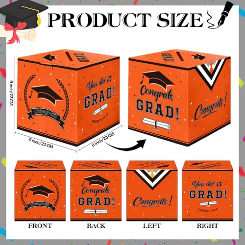 2026 Graduation Card Box - Orange Grad Holder for Party Decor