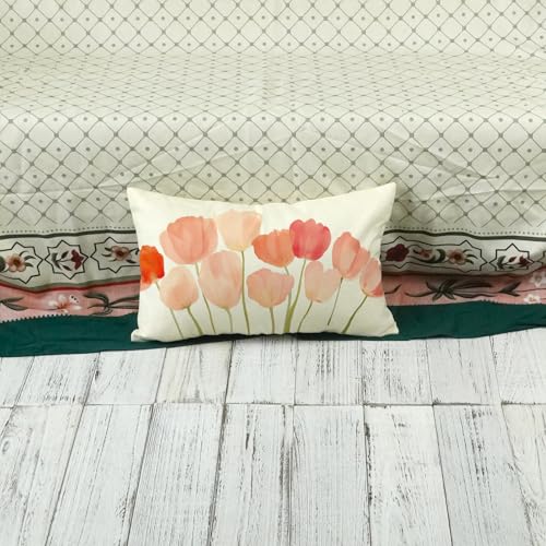 ONWAY Pink Floral 12x20 Inch Throw Pillow Cover for Sofa & Patio