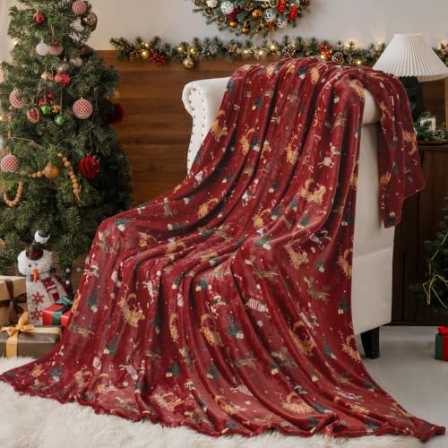 Christmas Puppies Fleece Throw Blanket - Soft Cozy Holiday Decoration