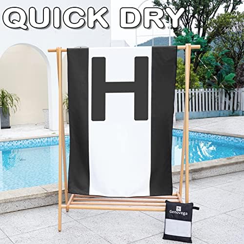 Personalized Oversized Microfiber Beach Towel - Black & White H, Quick-Dry, Sandproof