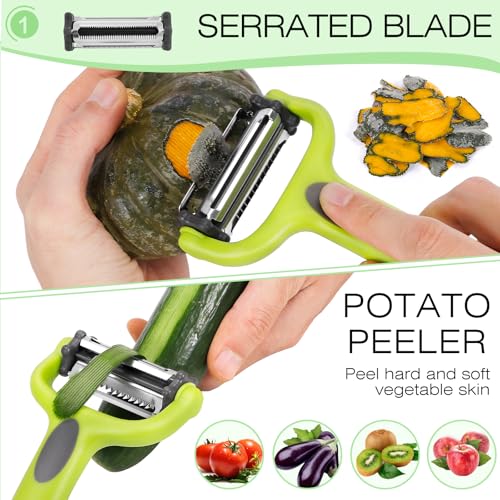 Senbowe Green Julienne Peeler - 3-in-1 Vegetable & Fruit Peeler