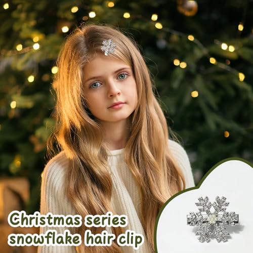 Snowflake Hair Clips 12 Pcs Rhinestone Pearl Christmas Mini Barrettes