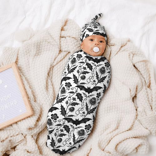 Goth Halloween Bat Baby Swaddle Blanket & Beanie Set - One Size
