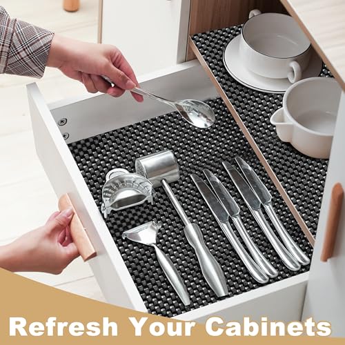 Non-Adhesive Shelf Liner for Kitchen Cabinets - Black, 12" x 120"