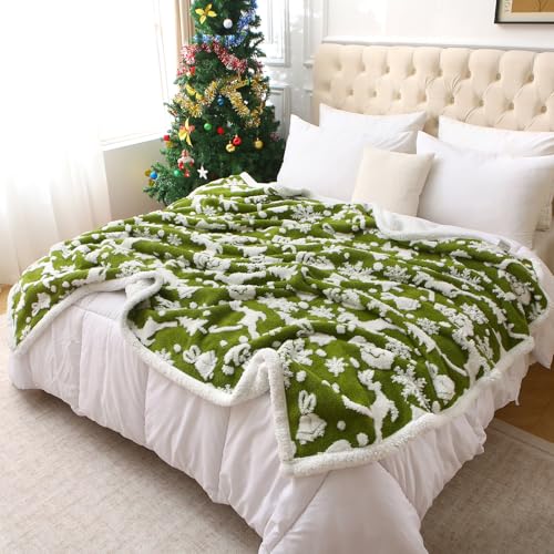 Christmas Green Knitted Sherpa Throw Blanket - 60x80 Inches with Variation Xmasgreen