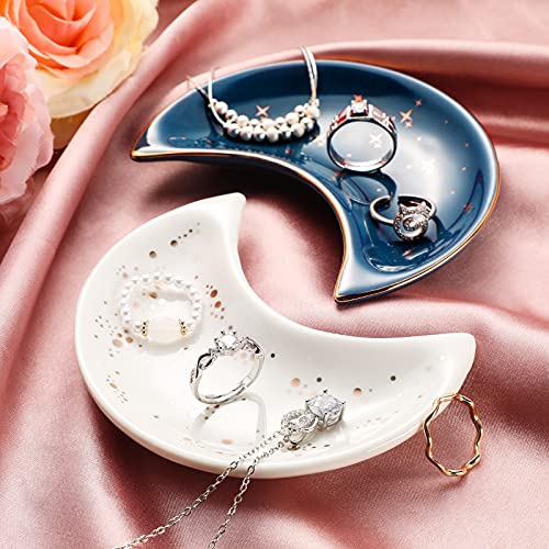 Patelai Moon Jewelry Tray Set - Ceramic Trinket Dish for Rings (Blue, White)