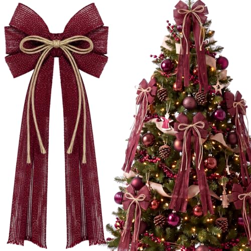 12 Pack Rustic Burlap Christmas Bows for Holiday Decor
