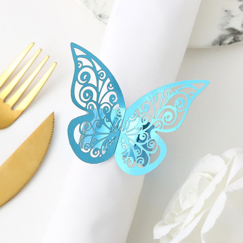 50pcs Laser Cut Butterfly Paper Napkin Rings Holder Blue Party Decor