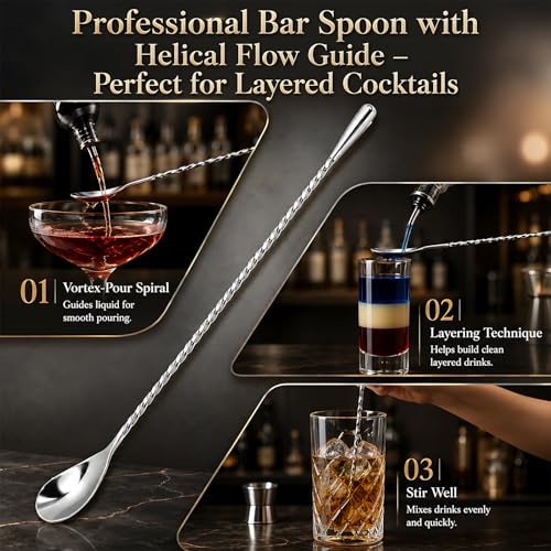 AVZ 12-Inch Stainless Steel Bar Spoons - 3-Piece Twisted Handle Mixing Set