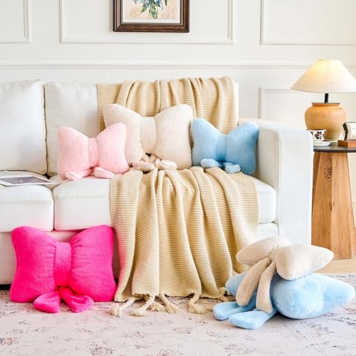 Pink Bowknot Throw Pillow - 12x9 Inch Aesthetic Bow Cushion for Bedroom