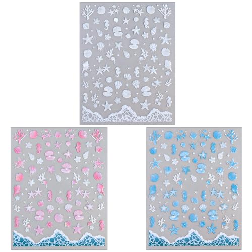 Winthrop 3D Aurora Ocean Nail Stickers - Iridescent Summer Beach Decals