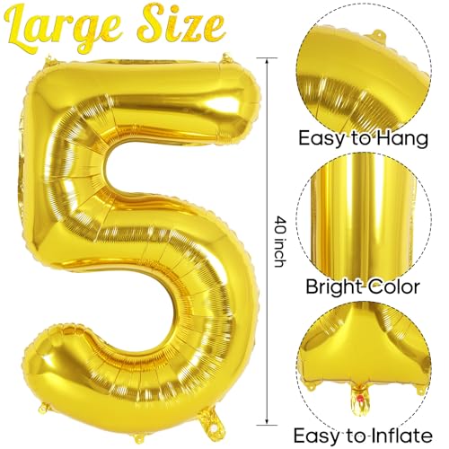 Giant Gold Number 5 Foil Balloon 40 Inch for 5th Birthday Party Decorations