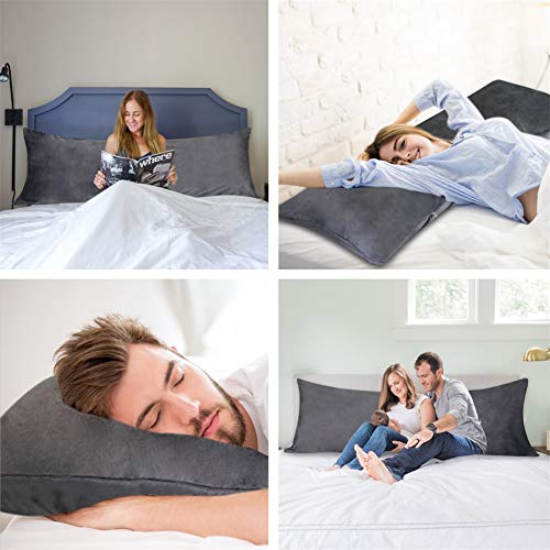 Luxury Velvet Body Pillow Cover 21x54 Inch with Zipper Grey Bed Pillow Protector
