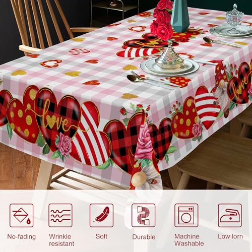 52-Inch Round Valentine's Day Tablecloth with Hearts & Roses