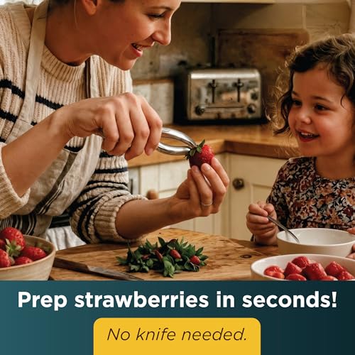 Stainless Steel Strawberry Huller & Tomato Corer Tool - Ergonomic Handle, Dishwasher Safe